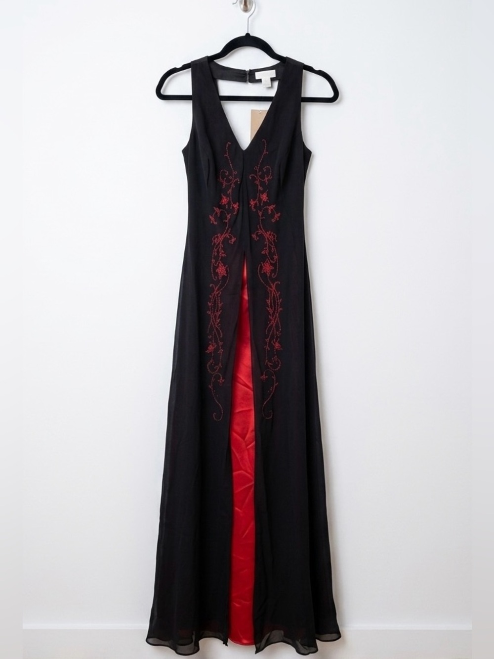 Vintage Veronica USA Black and Red Embellished Maxi Dress
